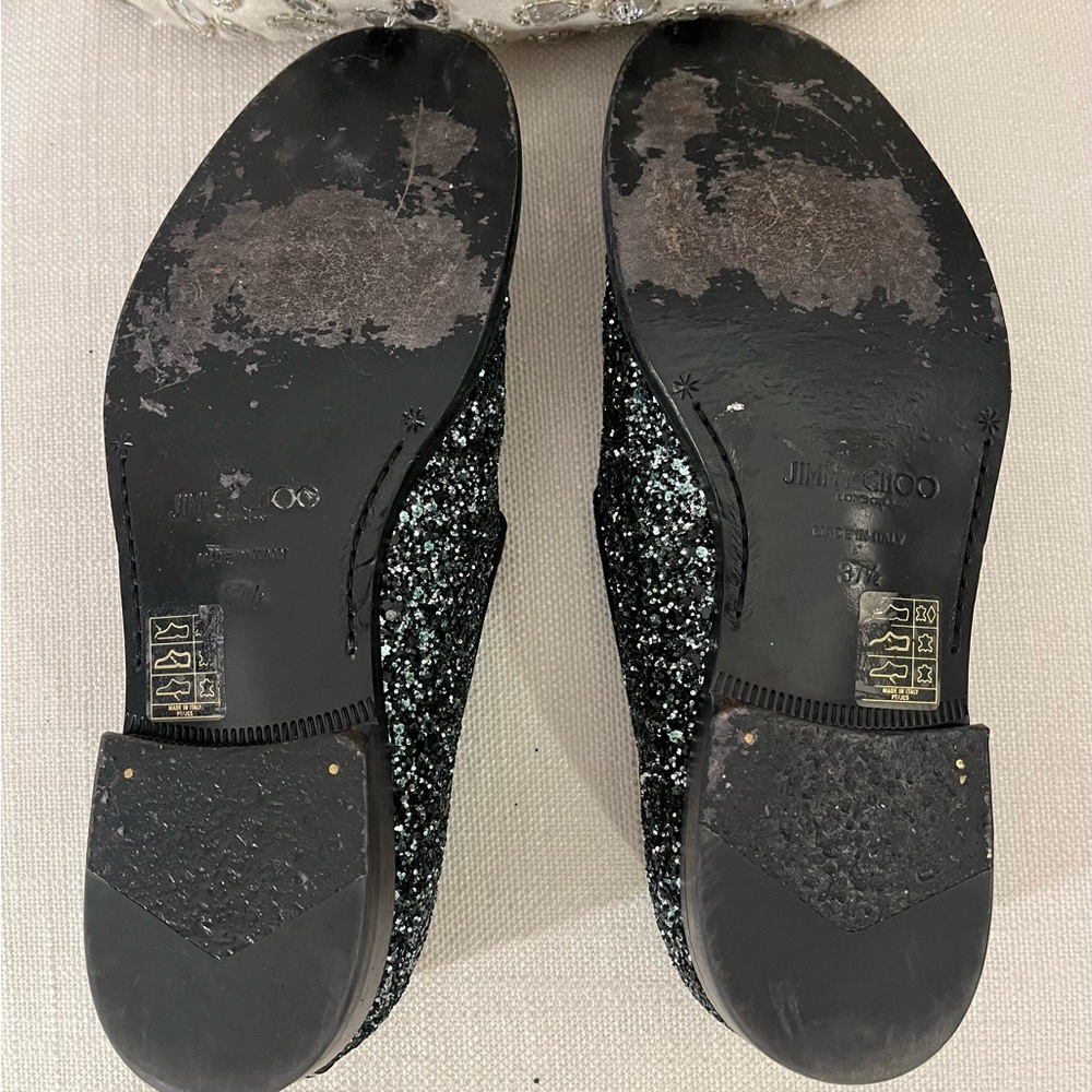 💎JIMMY CHOO Metallic Loafers.  Size US 7/IT 37.5. Black&Metallic - Picture 11 of 12